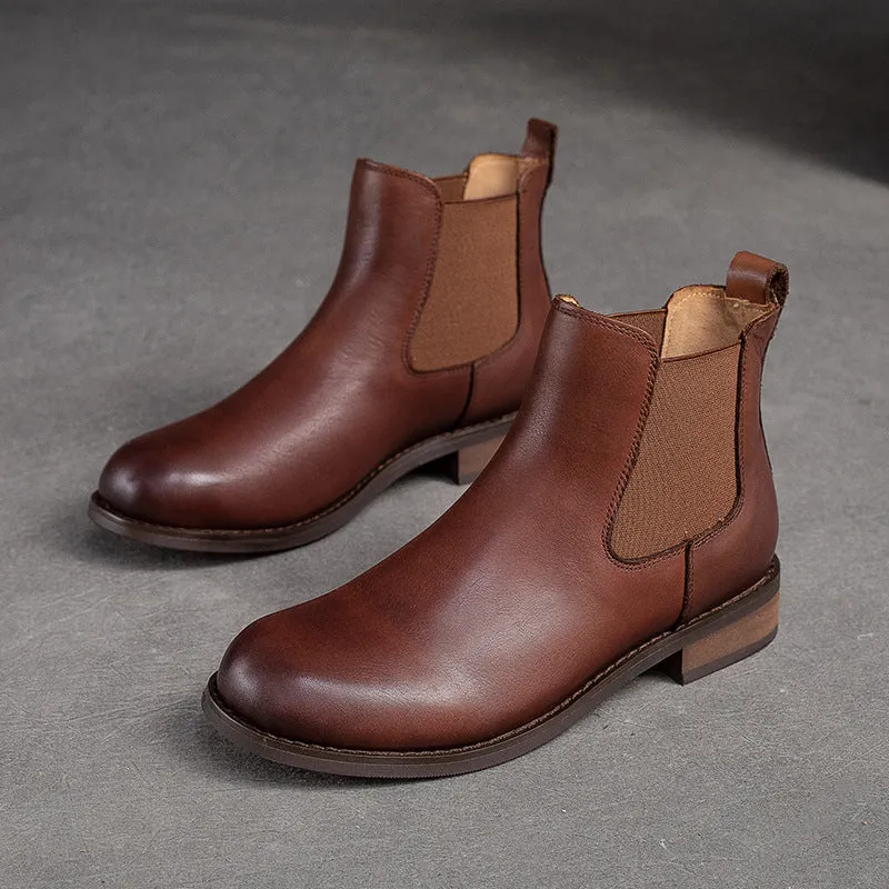 Women Retro Minimalist Leather Flat Ankle Boots