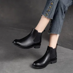 Women Retro Minimalist Leather Flat Ankle Boots