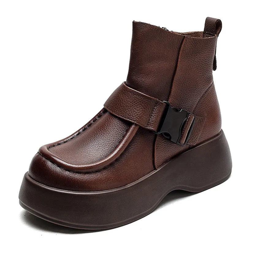 Women Retro Minimalist Leather Platform Boots