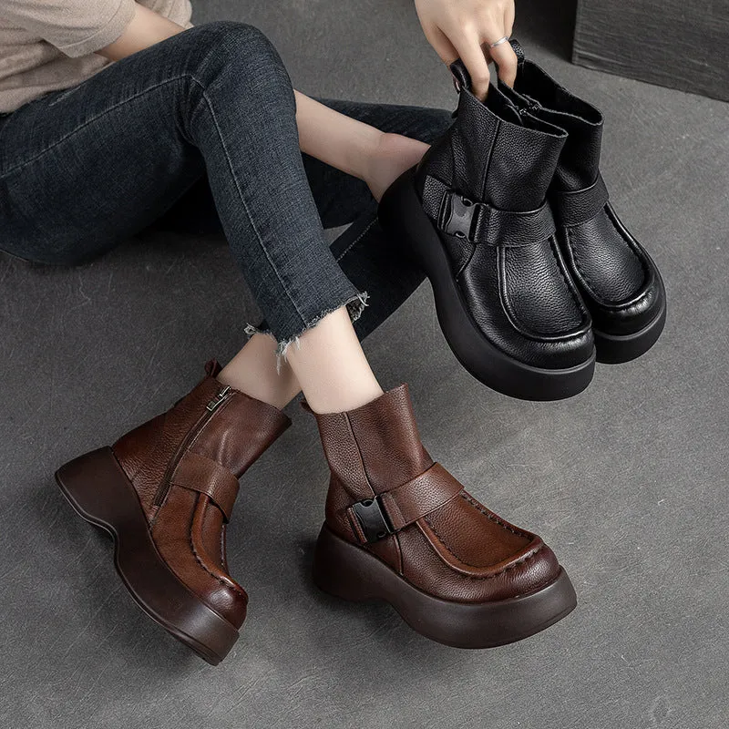 Women Retro Minimalist Leather Platform Boots