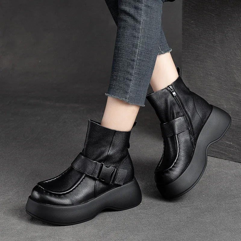 Women Retro Minimalist Leather Platform Boots