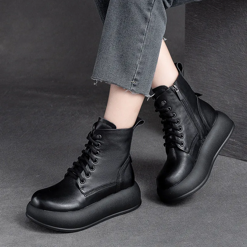 Women Retro Minimalist Patchwork Leather Casual Boots