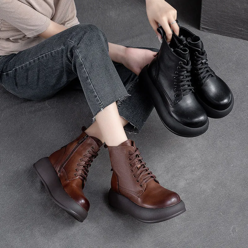 Women Retro Minimalist Patchwork Leather Casual Boots