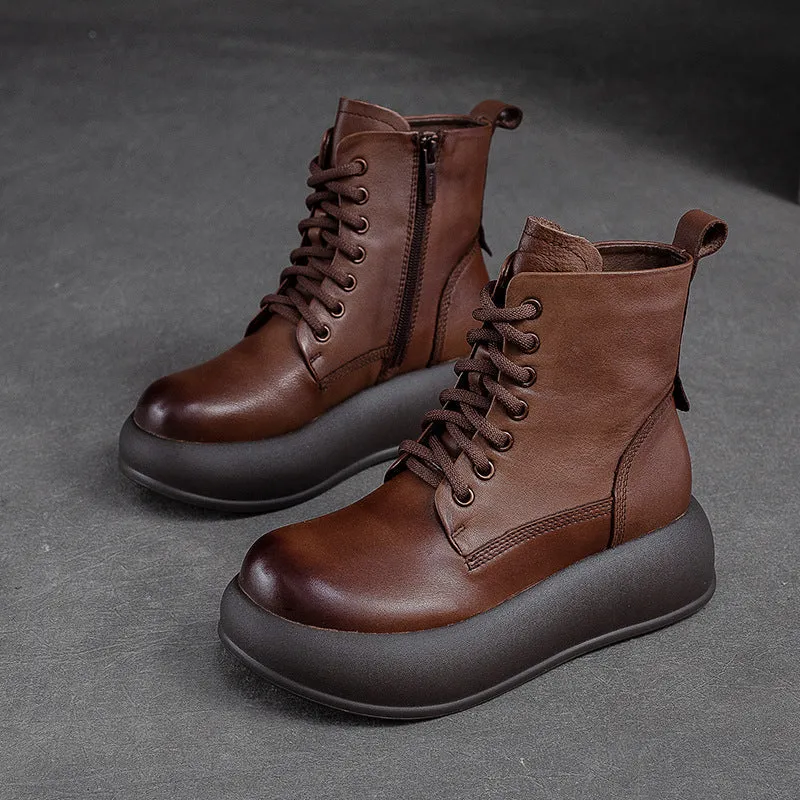 Women Retro Minimalist Patchwork Leather Casual Boots
