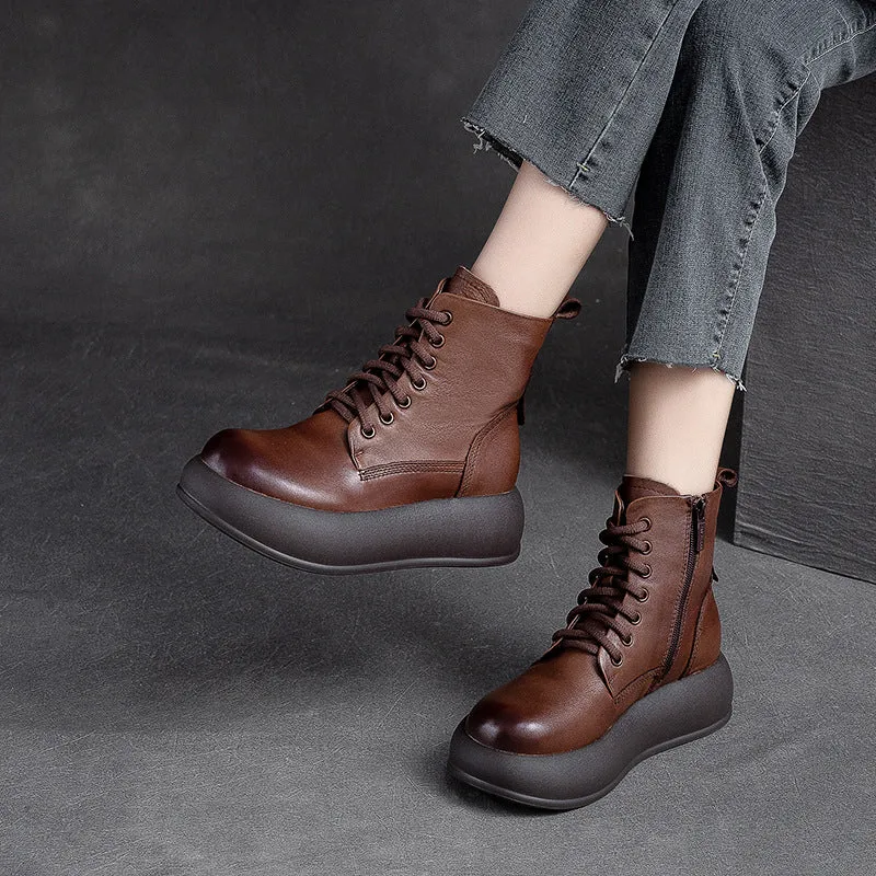 Women Retro Minimalist Patchwork Leather Casual Boots