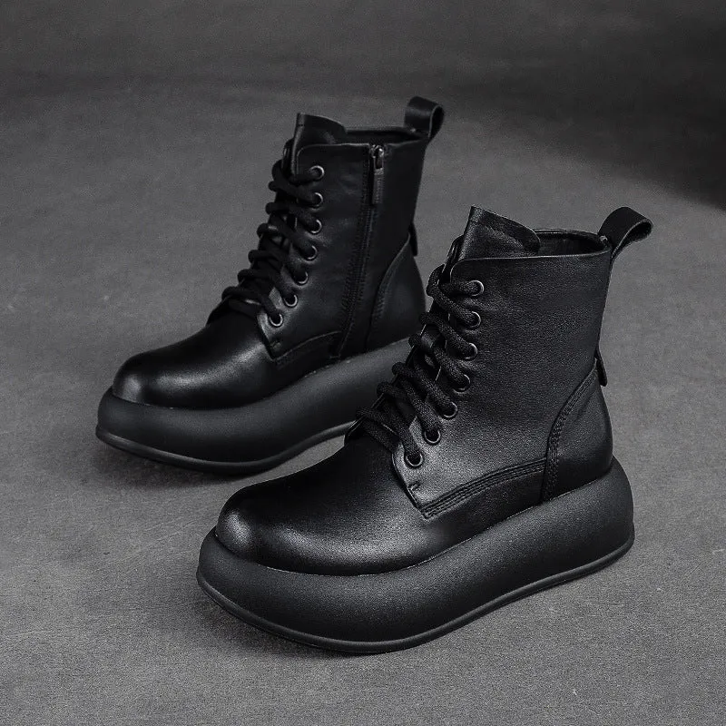Women Retro Minimalist Patchwork Leather Casual Boots