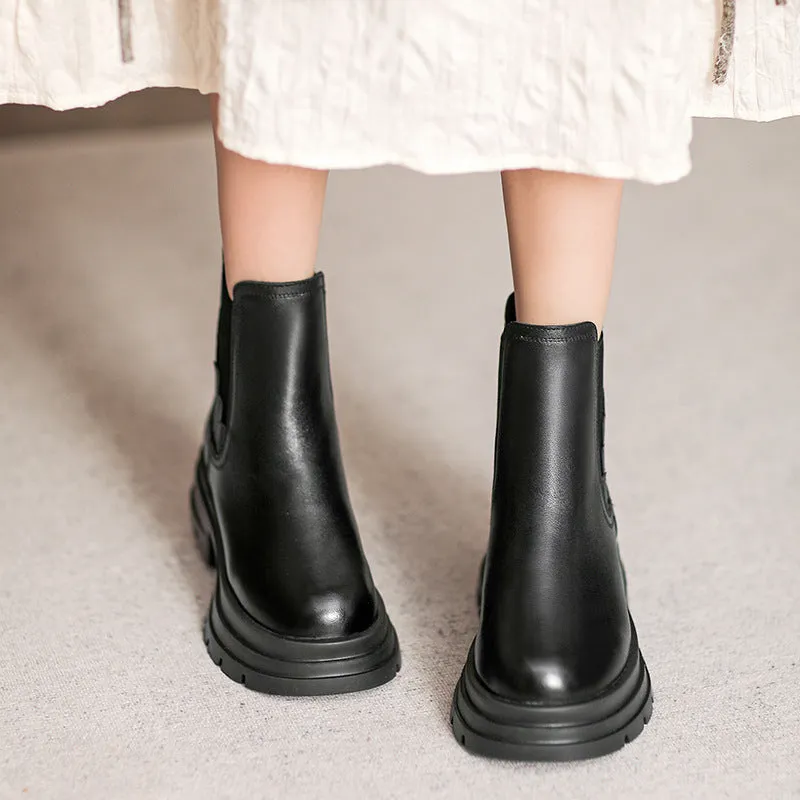 Women Retro Minimalist Soft Leather Thick Soled Boots
