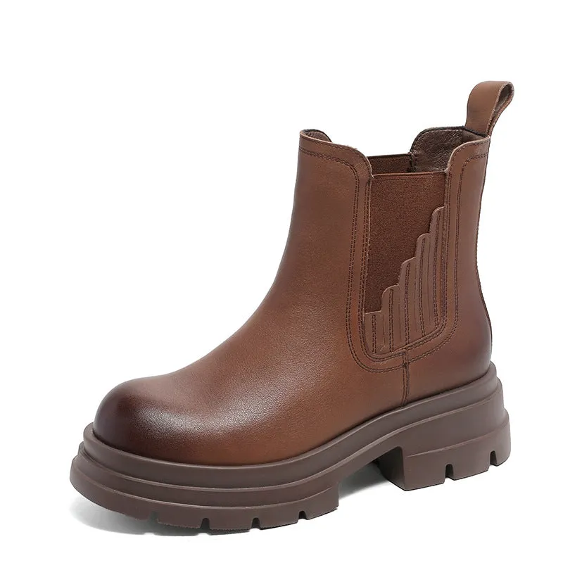 Women Retro Minimalist Soft Leather Thick Soled Boots