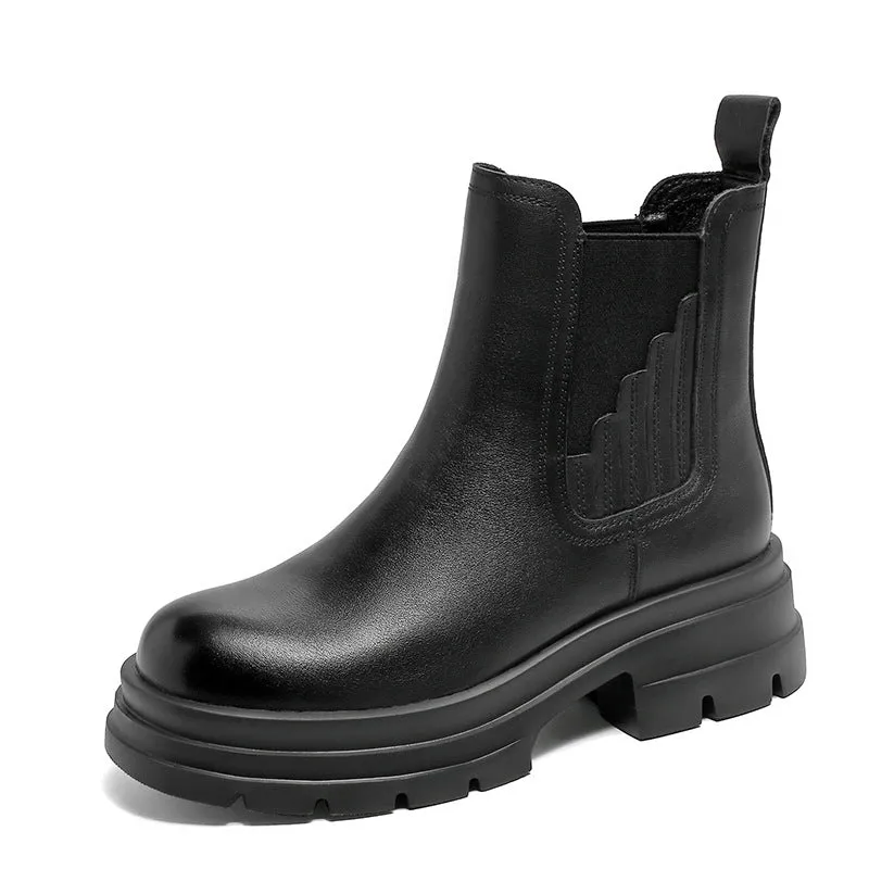 Women Retro Minimalist Soft Leather Thick Soled Boots