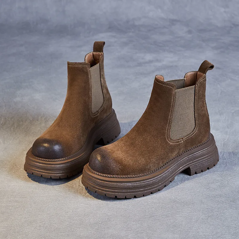 Women Retro Suede Minimalist Thick Soled Boots