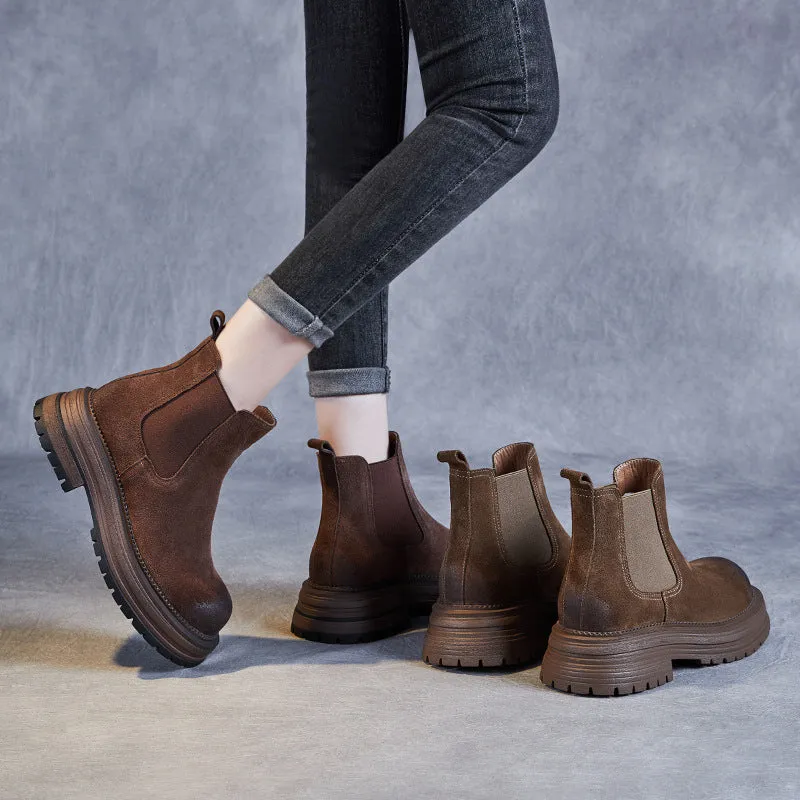 Women Retro Suede Minimalist Thick Soled Boots