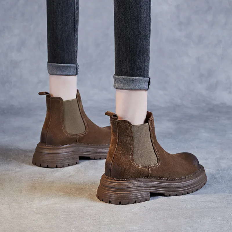 Women Retro Suede Minimalist Thick Soled Boots