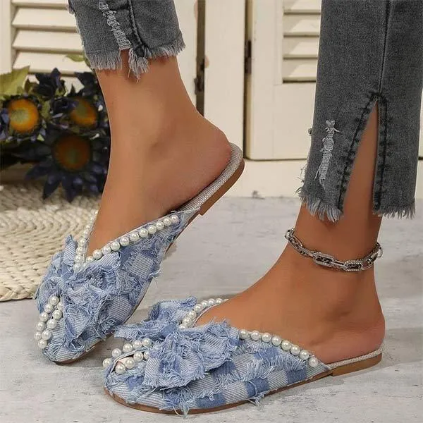 Women's Butterfly Bow Pearl Slide Sandals 46937581C