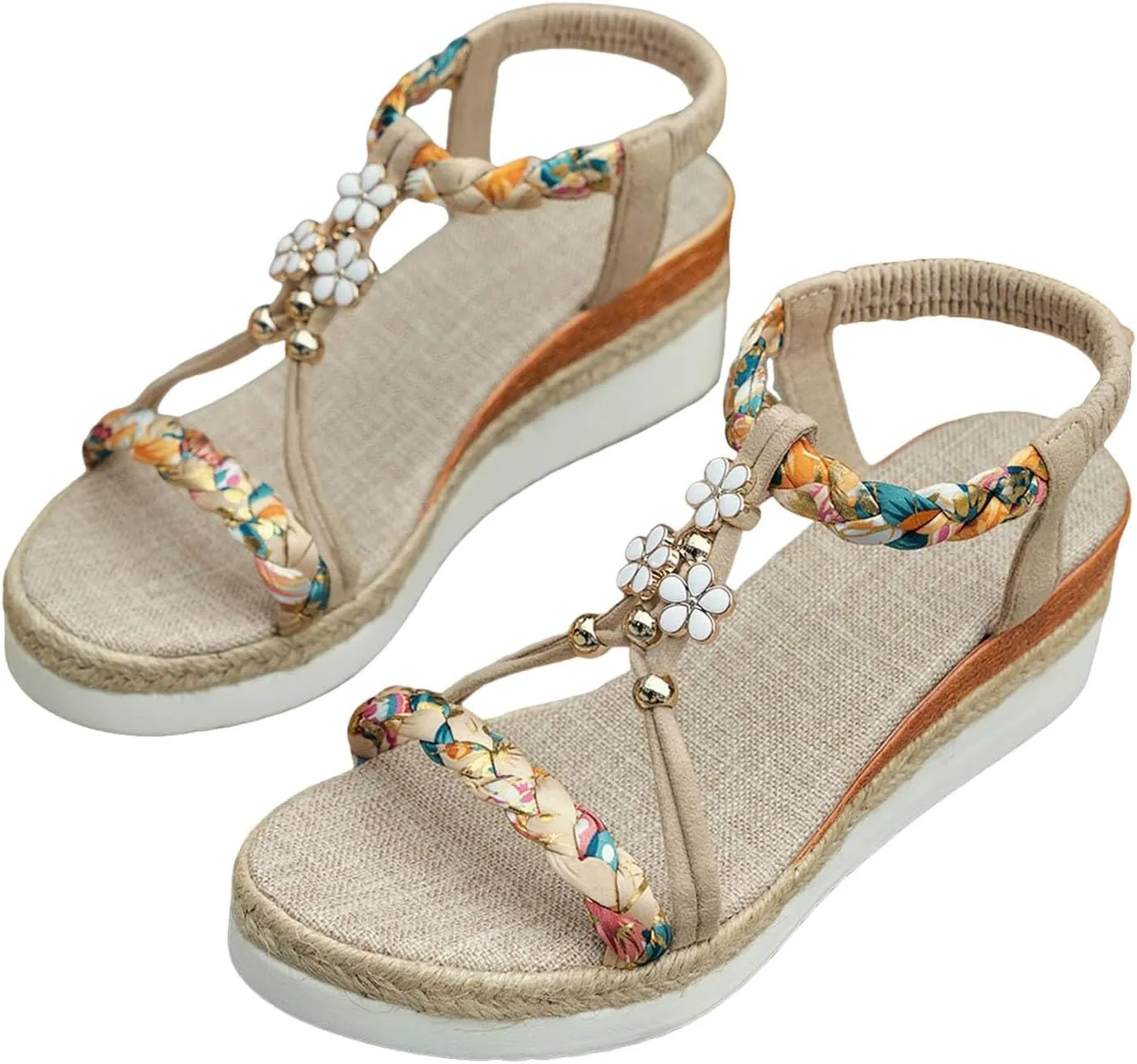 Women's Rhinestone Open Toe Summer Sandals Fashion Casual Bohemian Lace Flower Flip Flops Sandals for Women Dressy Wide Width Low Heel Wedding Party Dress Shoes