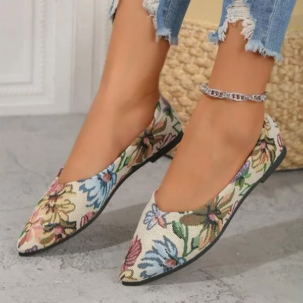 Women's Shallow Mouth Embroidered Pointed-toe Flat Shoes 28349182C